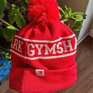 Gymshark Red Knit Beanie with Pom pom